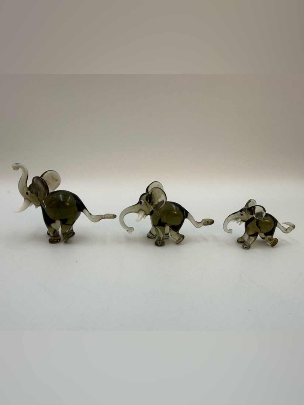 Lot Of 3 Vintage Glass Elephants Smoke Color (please read)